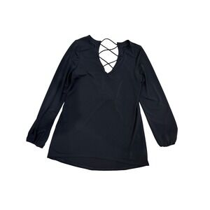 Express Black Lace Up Back V-Neck Long Sleeve Blouse Top Small NWT 75091413